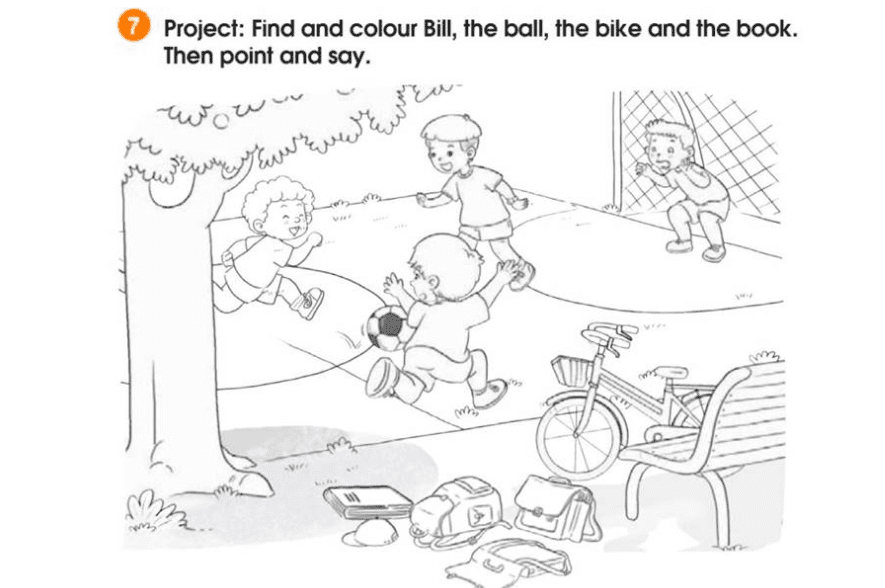 Project: Find and colour. Then point and say. (Dự án: Tìm và tô màu. Chỉ và nói.)