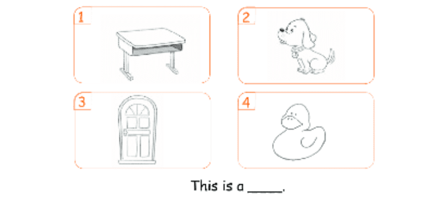 Exercise 7. Project: Colour the desk, the door, the dog and the duck. Then point and say aloud.