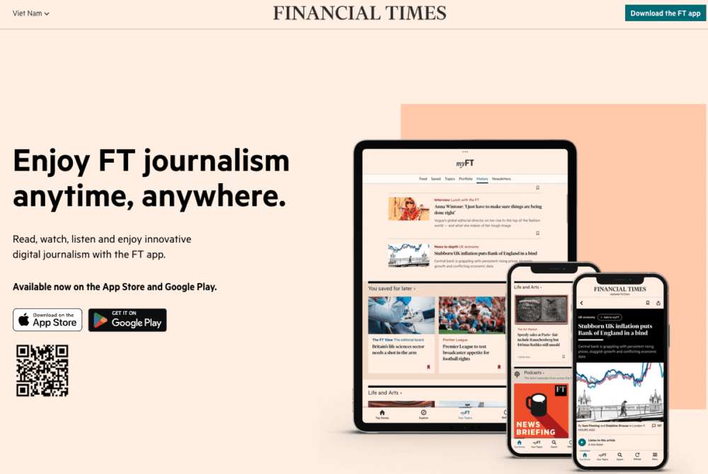 App đọc báo tiếng Anh Financial Times