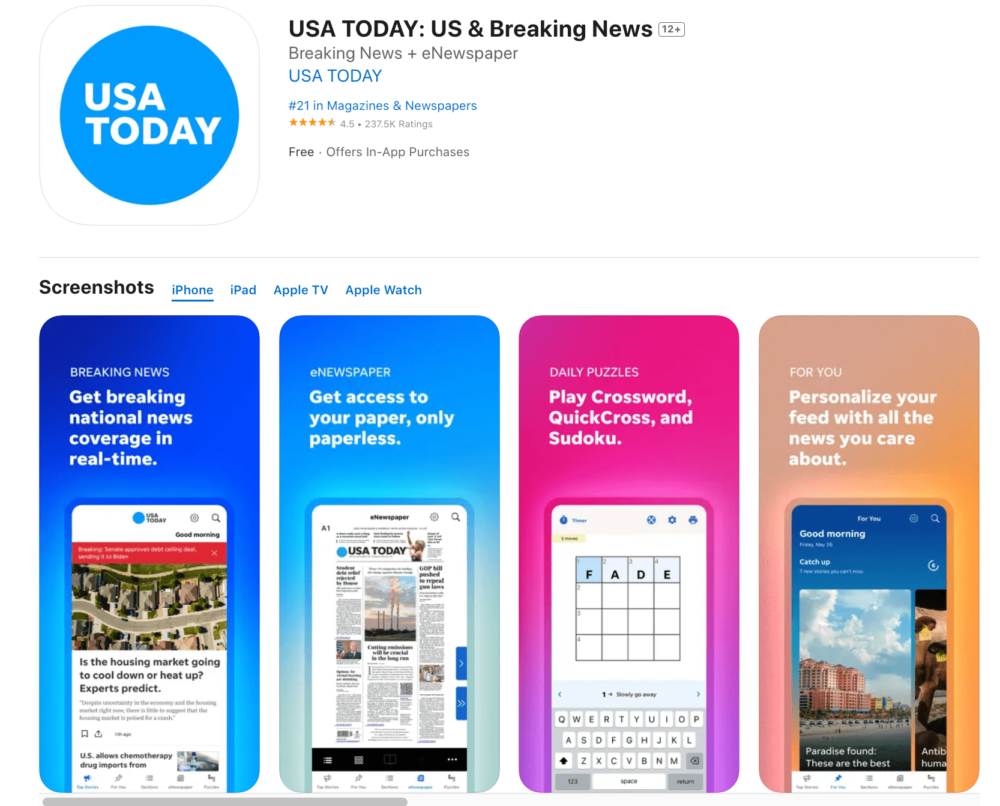 USA Today - App đọc báo tiếng Anh nhanh chóng