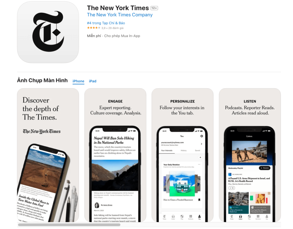 The New York Times - App đọc báo tiếng Anh hàng đầu