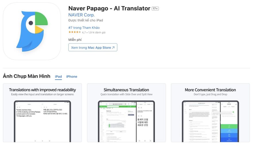 Papago (Naver) dịch tiếng Anh sang tiếng Việt bằng hình ảnh nhanh chóng