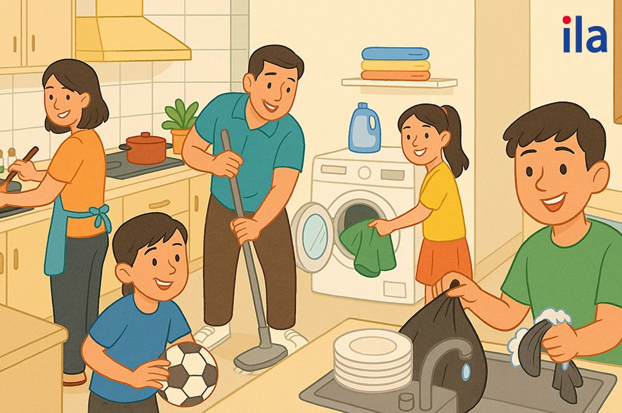 cả nhà làm việc 