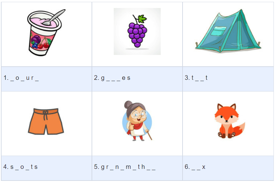 Look at the pictures and complete the words