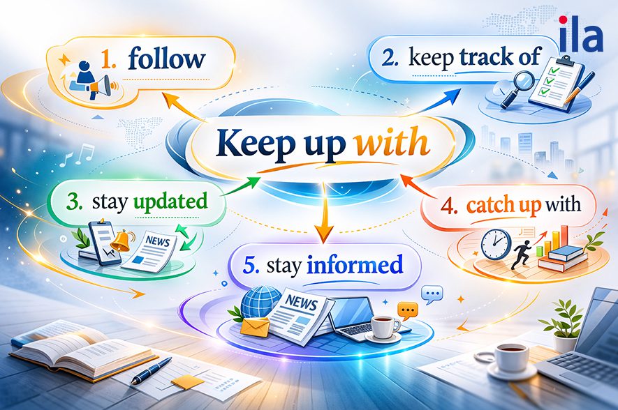 Từ đồng nghĩa với keep up with là gì?