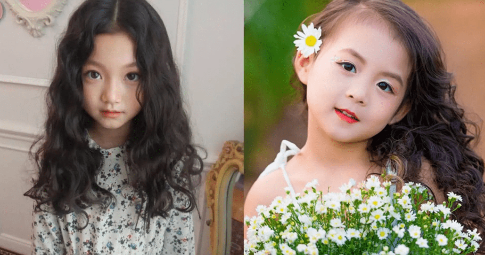 Tóc xoăn dài rẽ ngôi cho bé gái 9 tuổi