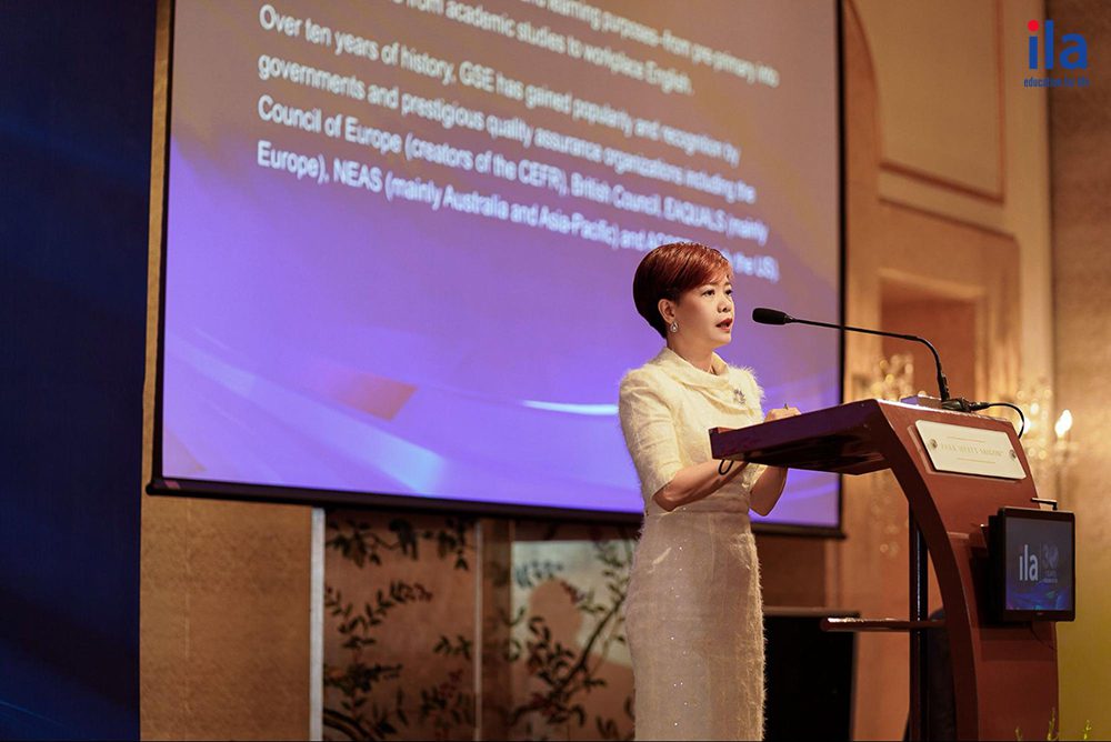 Bà Đỗ Nguyệt, Trưởng đại diện kiêm Giám đốc khu vực, Pearson Việt Nam, phát biểu tại sự kiện.