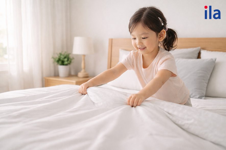 gấp chăn sau khi ngủ