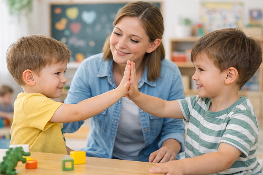 Khi được hướng dẫn đúng cách, trẻ có thể học cách chia sẻ, hợp tác và cư xử tích cực hơn.